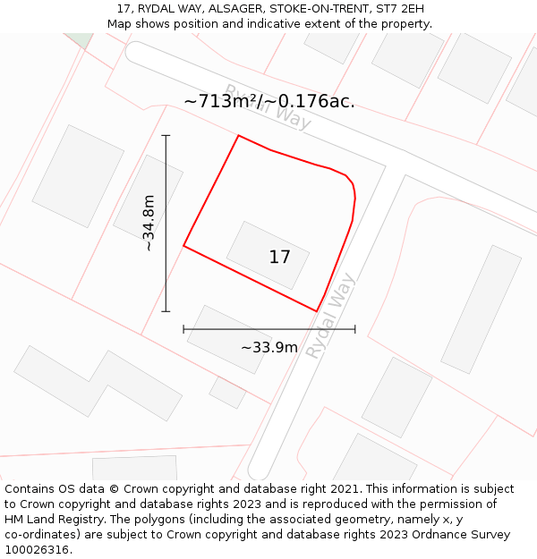 17, RYDAL WAY, ALSAGER, STOKE-ON-TRENT, ST7 2EH: Plot and title map