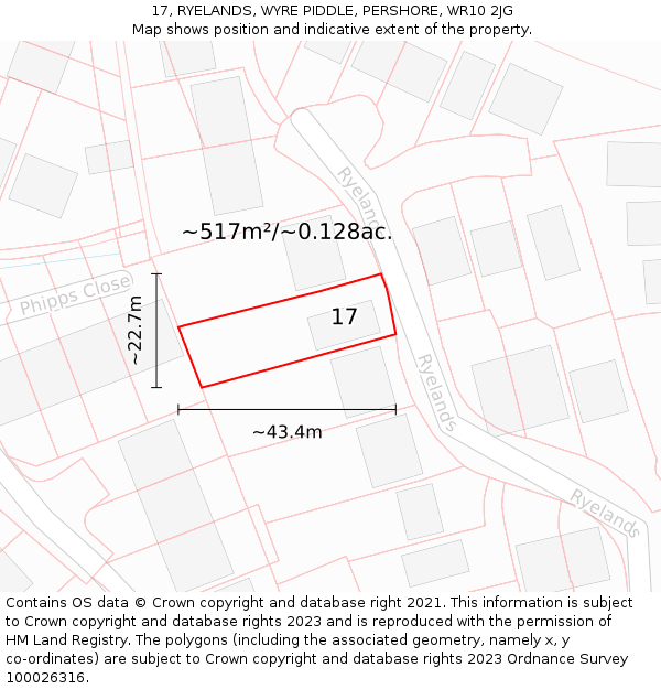 17, RYELANDS, WYRE PIDDLE, PERSHORE, WR10 2JG: Plot and title map