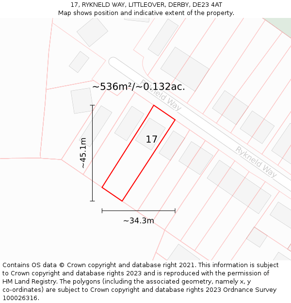 17, RYKNELD WAY, LITTLEOVER, DERBY, DE23 4AT: Plot and title map