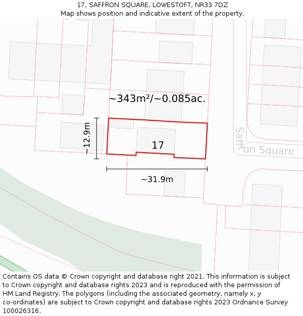17, SAFFRON SQUARE, LOWESTOFT, NR33 7DZ: Plot and title map