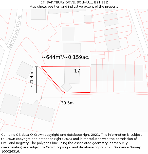 17, SAINTBURY DRIVE, SOLIHULL, B91 3SZ: Plot and title map