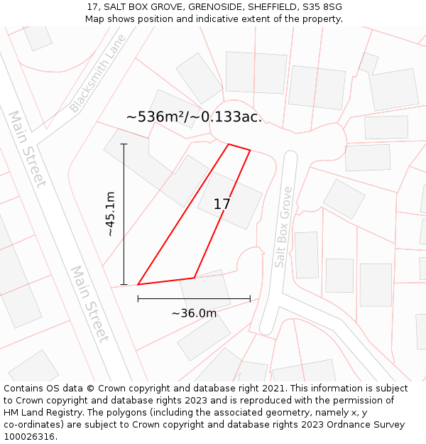 17, SALT BOX GROVE, GRENOSIDE, SHEFFIELD, S35 8SG: Plot and title map