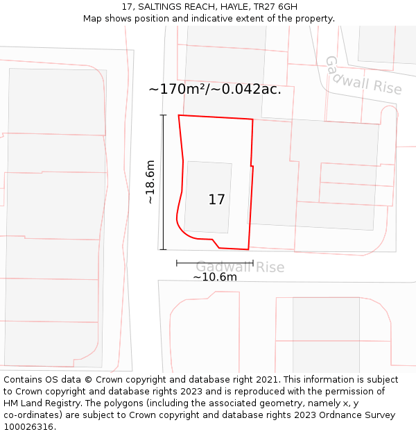 17, SALTINGS REACH, HAYLE, TR27 6GH: Plot and title map