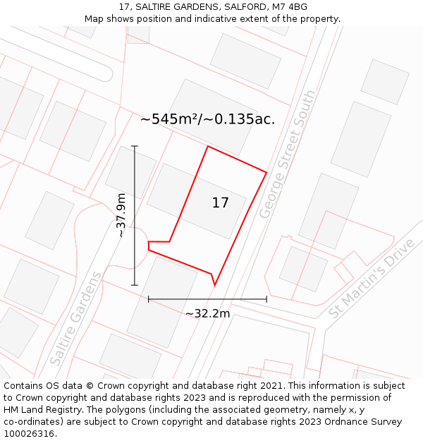 17, SALTIRE GARDENS, SALFORD, M7 4BG: Plot and title map
