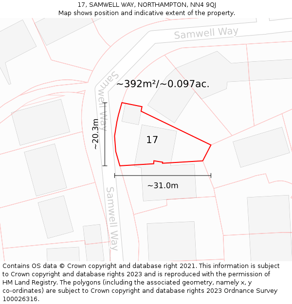 17, SAMWELL WAY, NORTHAMPTON, NN4 9QJ: Plot and title map