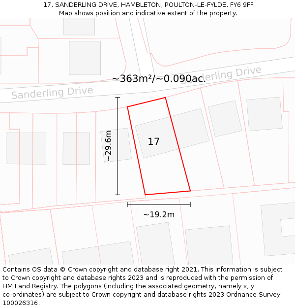 17, SANDERLING DRIVE, HAMBLETON, POULTON-LE-FYLDE, FY6 9FF: Plot and title map