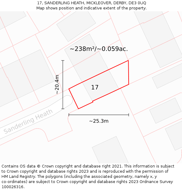 17, SANDERLING HEATH, MICKLEOVER, DERBY, DE3 0UQ: Plot and title map