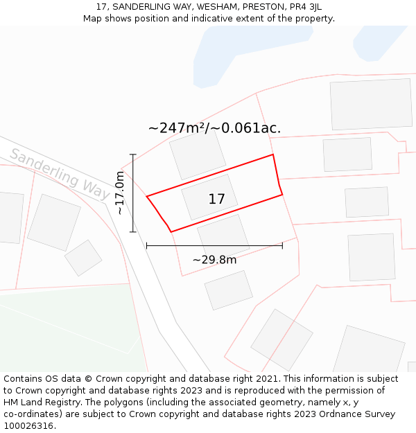 17, SANDERLING WAY, WESHAM, PRESTON, PR4 3JL: Plot and title map