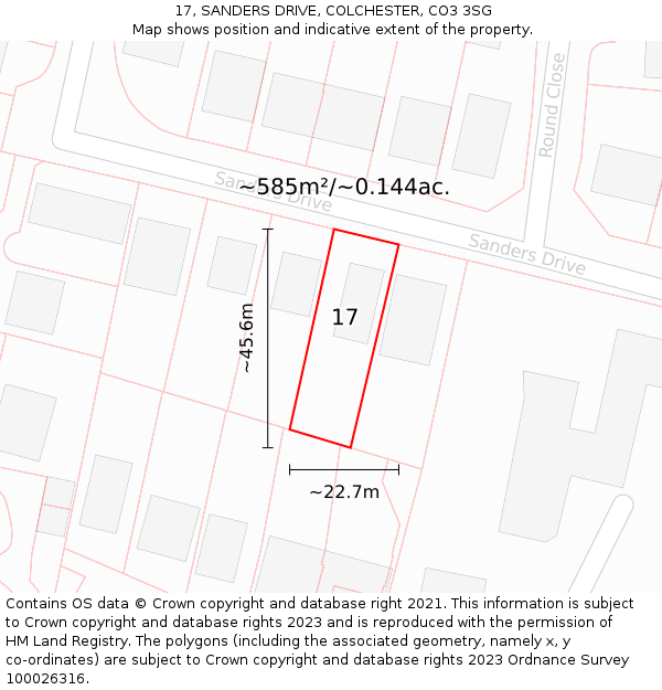 17, SANDERS DRIVE, COLCHESTER, CO3 3SG: Plot and title map