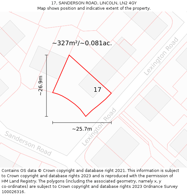 17, SANDERSON ROAD, LINCOLN, LN2 4GY: Plot and title map