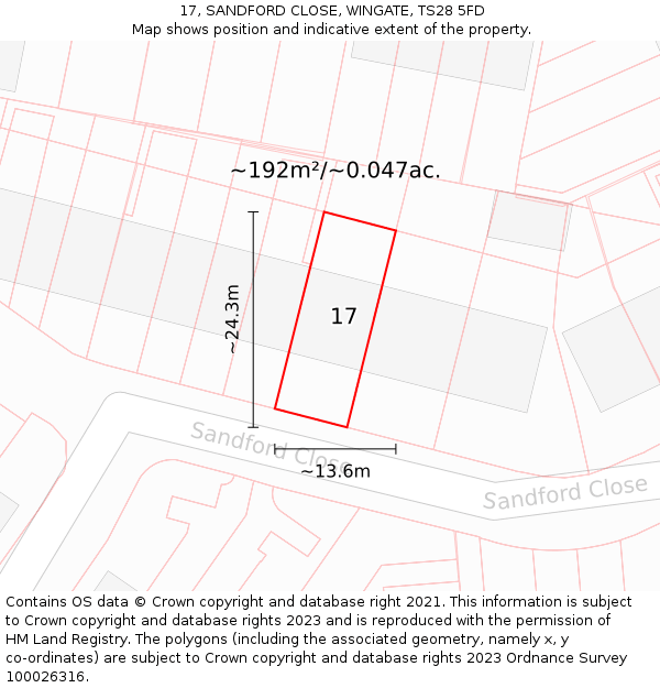 17, SANDFORD CLOSE, WINGATE, TS28 5FD: Plot and title map