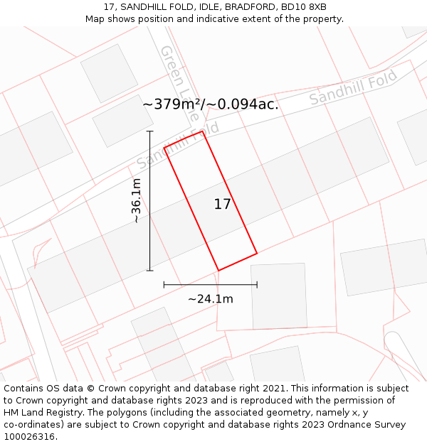 17, SANDHILL FOLD, IDLE, BRADFORD, BD10 8XB: Plot and title map