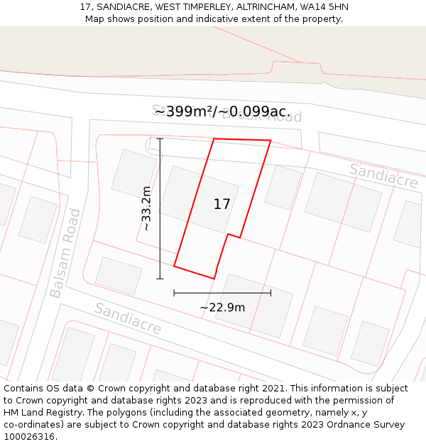 17, SANDIACRE, WEST TIMPERLEY, ALTRINCHAM, WA14 5HN: Plot and title map