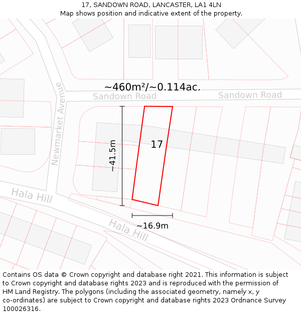 17, SANDOWN ROAD, LANCASTER, LA1 4LN: Plot and title map