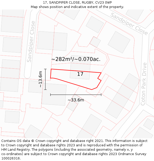 17, SANDPIPER CLOSE, RUGBY, CV23 0WP: Plot and title map