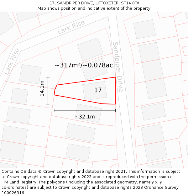 17, SANDPIPER DRIVE, UTTOXETER, ST14 8TA: Plot and title map