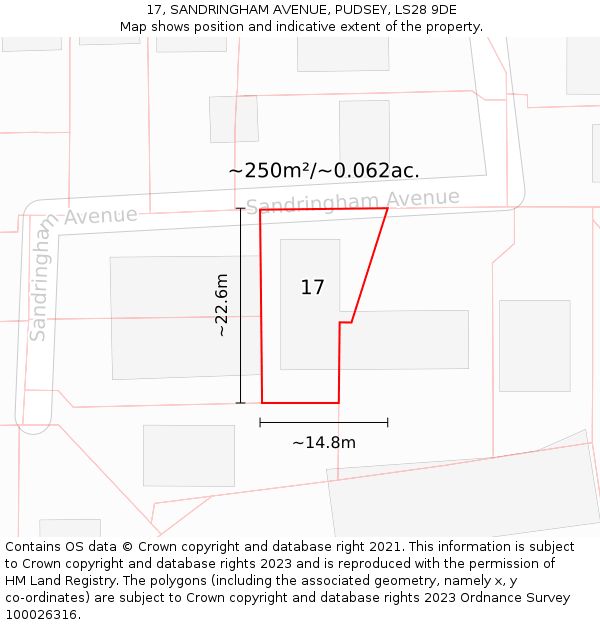 17, SANDRINGHAM AVENUE, PUDSEY, LS28 9DE: Plot and title map