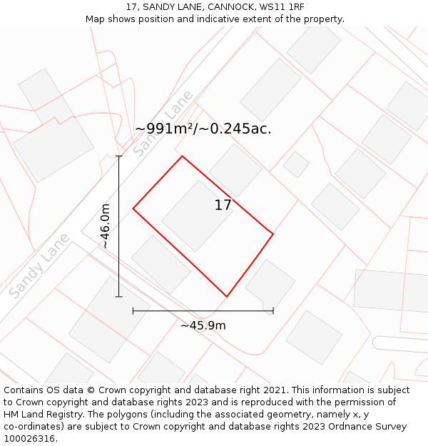 17, SANDY LANE, CANNOCK, WS11 1RF: Plot and title map