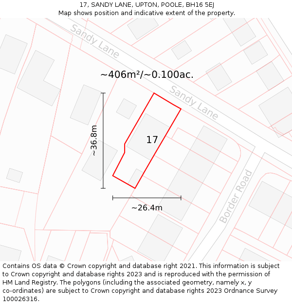17, SANDY LANE, UPTON, POOLE, BH16 5EJ: Plot and title map