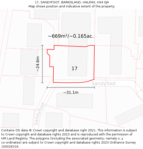 17, SANDYFOOT, BARKISLAND, HALIFAX, HX4 0JA: Plot and title map
