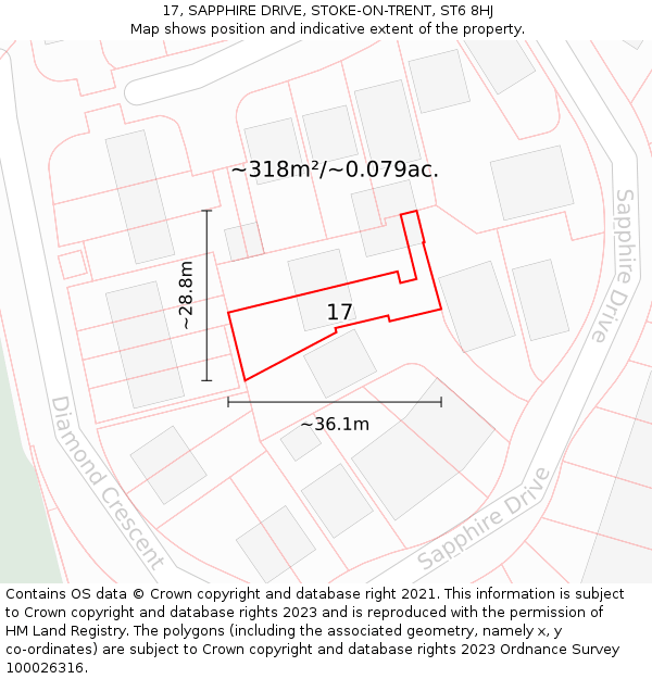 17, SAPPHIRE DRIVE, STOKE-ON-TRENT, ST6 8HJ: Plot and title map