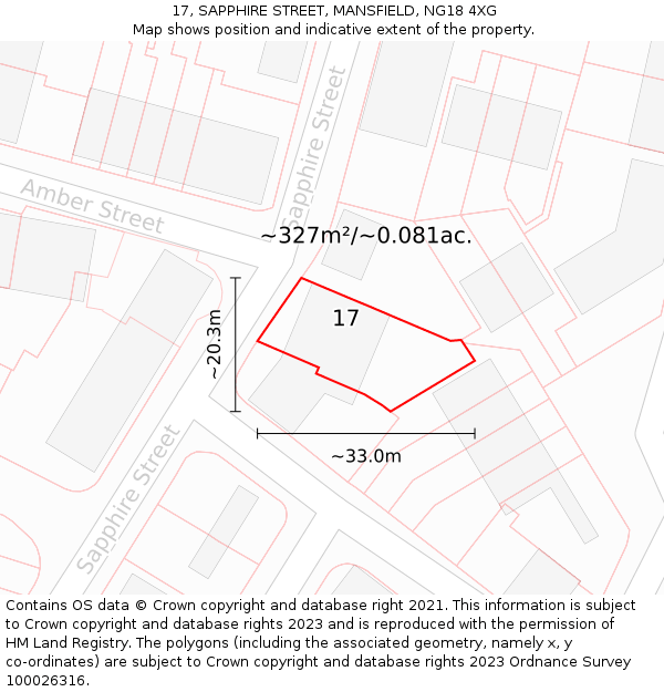 17, SAPPHIRE STREET, MANSFIELD, NG18 4XG: Plot and title map