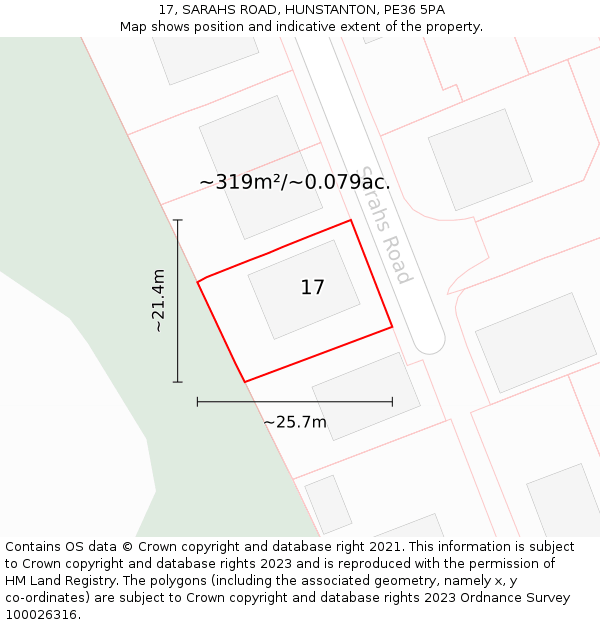 17, SARAHS ROAD, HUNSTANTON, PE36 5PA: Plot and title map