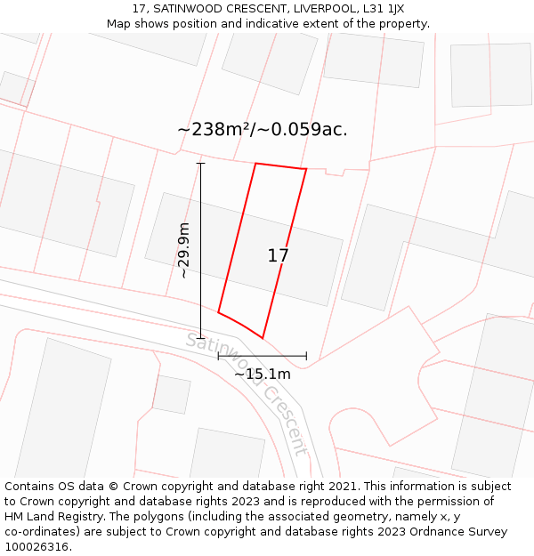 17, SATINWOOD CRESCENT, LIVERPOOL, L31 1JX: Plot and title map