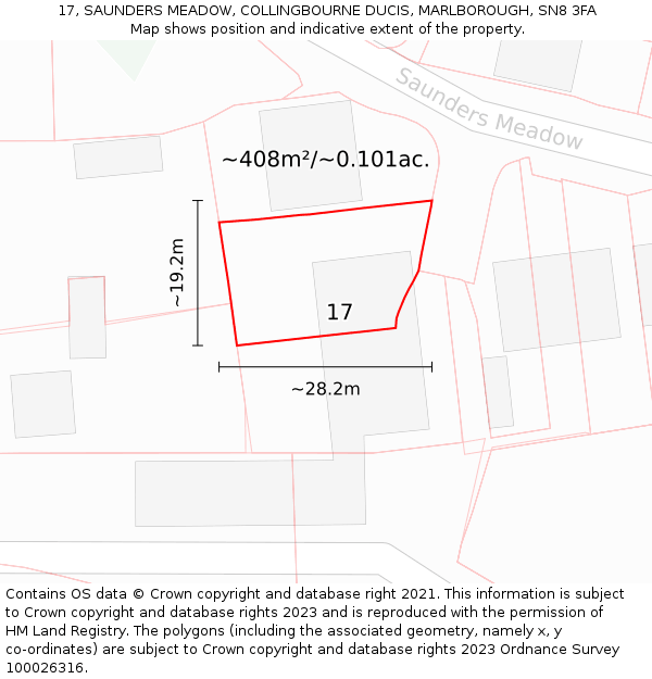 17, SAUNDERS MEADOW, COLLINGBOURNE DUCIS, MARLBOROUGH, SN8 3FA: Plot and title map