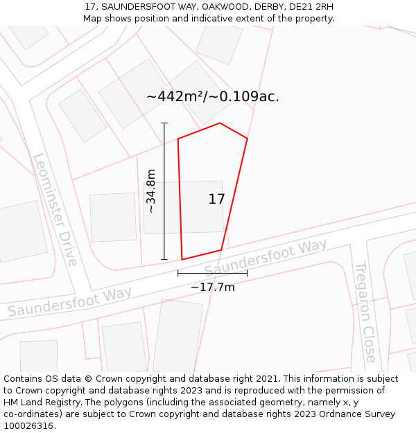 17, SAUNDERSFOOT WAY, OAKWOOD, DERBY, DE21 2RH: Plot and title map
