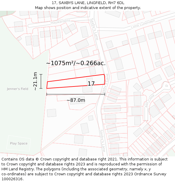 17, SAXBYS LANE, LINGFIELD, RH7 6DL: Plot and title map
