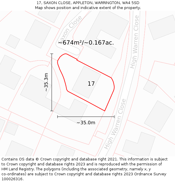17, SAXON CLOSE, APPLETON, WARRINGTON, WA4 5SD: Plot and title map