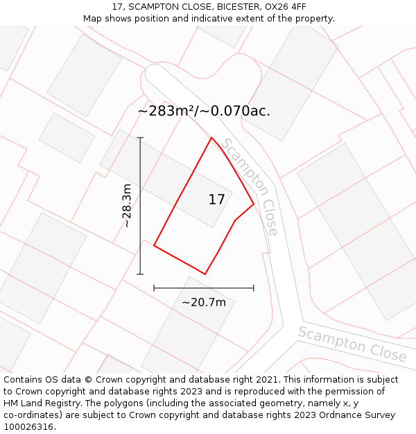 17, SCAMPTON CLOSE, BICESTER, OX26 4FF: Plot and title map