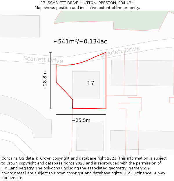 17, SCARLETT DRIVE, HUTTON, PRESTON, PR4 4BH: Plot and title map