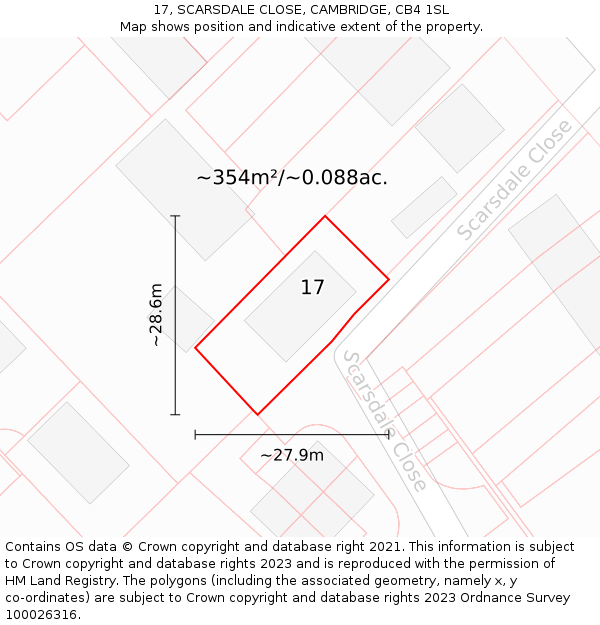 17, SCARSDALE CLOSE, CAMBRIDGE, CB4 1SL: Plot and title map