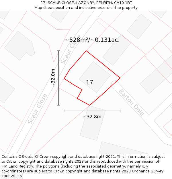 17, SCAUR CLOSE, LAZONBY, PENRITH, CA10 1BT: Plot and title map
