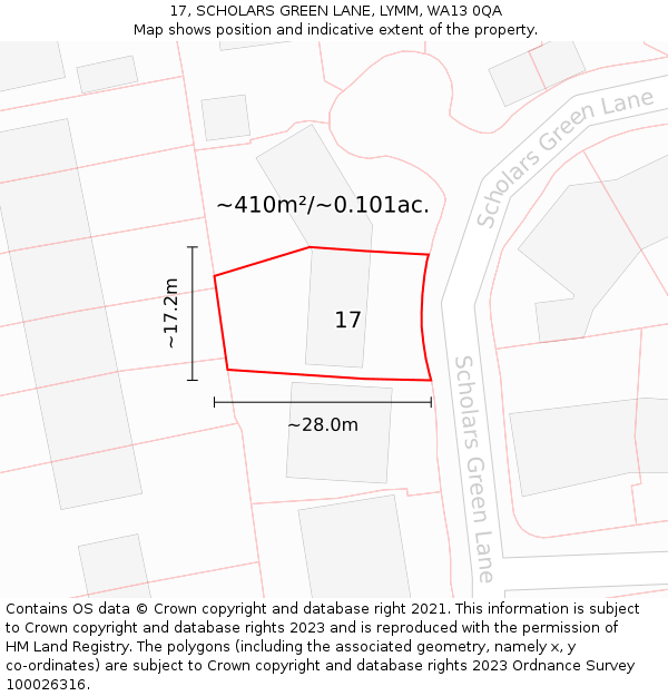 17, SCHOLARS GREEN LANE, LYMM, WA13 0QA: Plot and title map