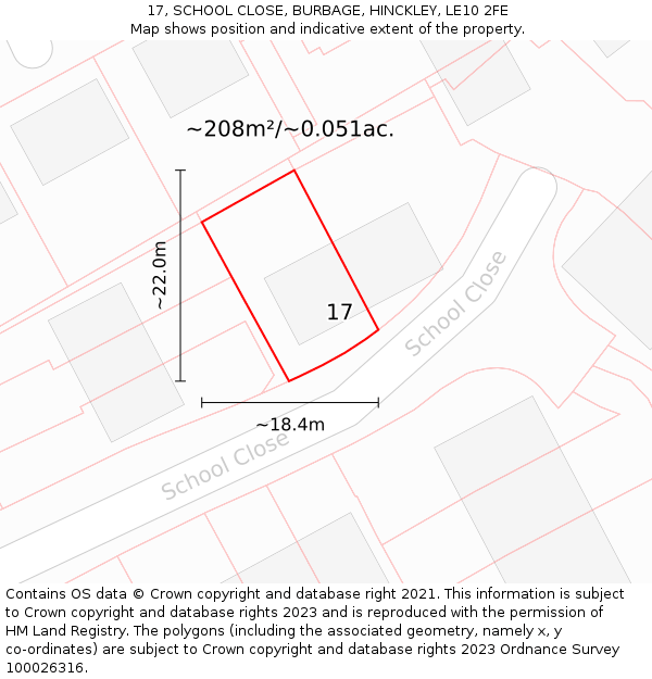17, SCHOOL CLOSE, BURBAGE, HINCKLEY, LE10 2FE: Plot and title map