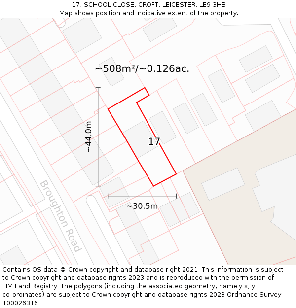 17, SCHOOL CLOSE, CROFT, LEICESTER, LE9 3HB: Plot and title map
