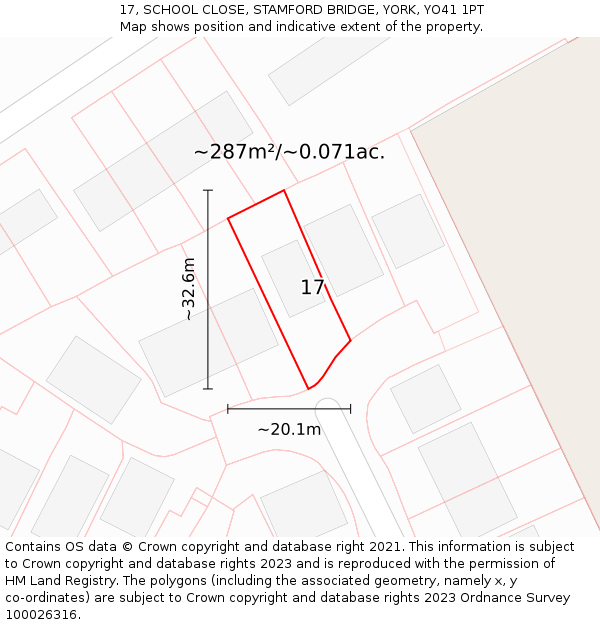 17, SCHOOL CLOSE, STAMFORD BRIDGE, YORK, YO41 1PT: Plot and title map