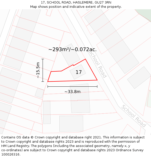 17, SCHOOL ROAD, HASLEMERE, GU27 3RN: Plot and title map