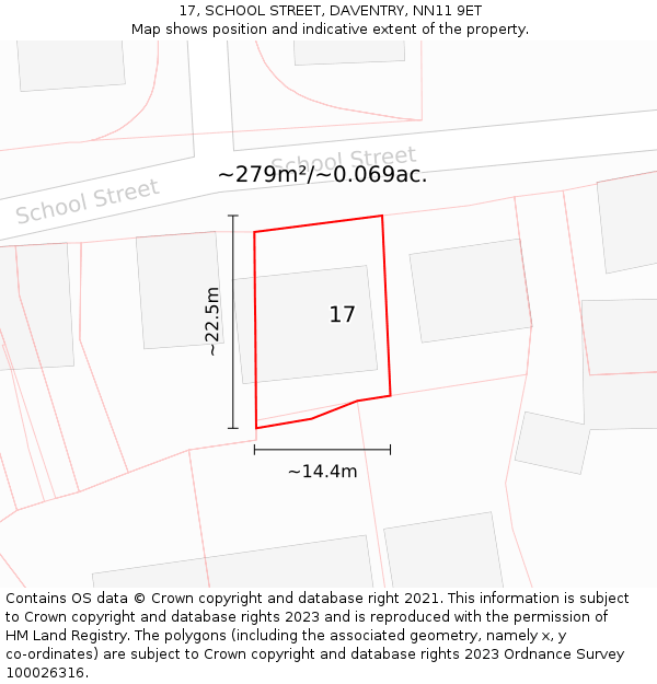 17, SCHOOL STREET, DAVENTRY, NN11 9ET: Plot and title map