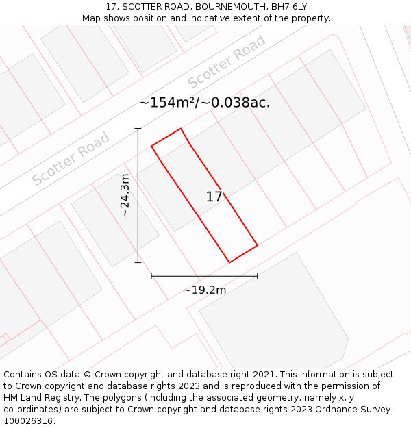 17, SCOTTER ROAD, BOURNEMOUTH, BH7 6LY: Plot and title map