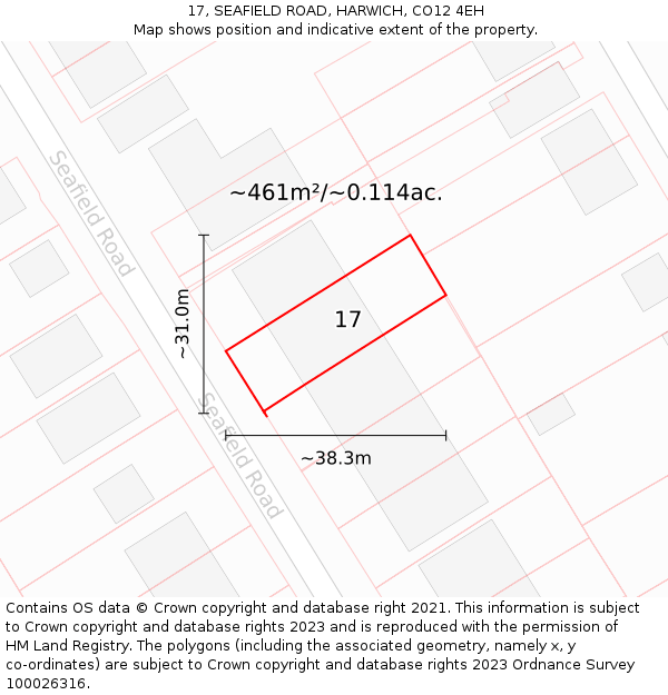17, SEAFIELD ROAD, HARWICH, CO12 4EH: Plot and title map