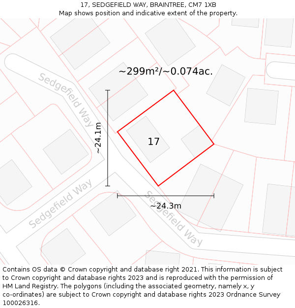 17, SEDGEFIELD WAY, BRAINTREE, CM7 1XB: Plot and title map