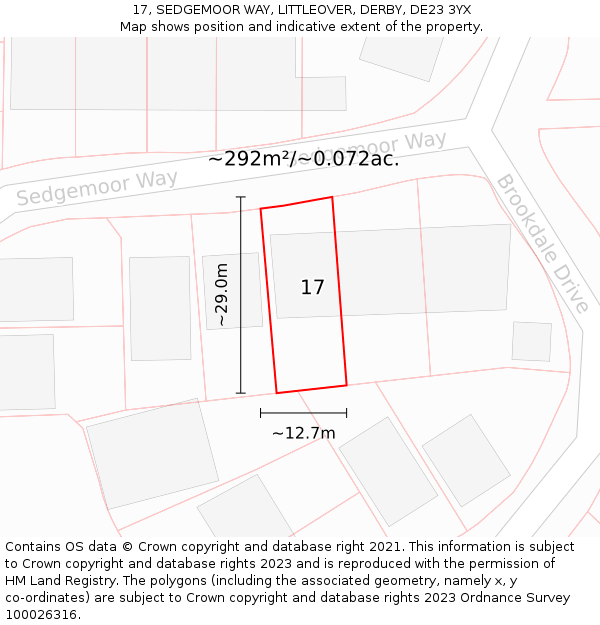 17, SEDGEMOOR WAY, LITTLEOVER, DERBY, DE23 3YX: Plot and title map