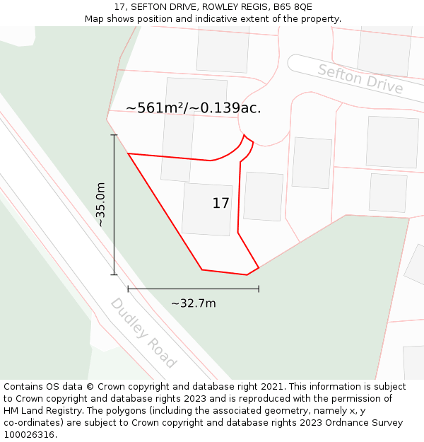 17, SEFTON DRIVE, ROWLEY REGIS, B65 8QE: Plot and title map