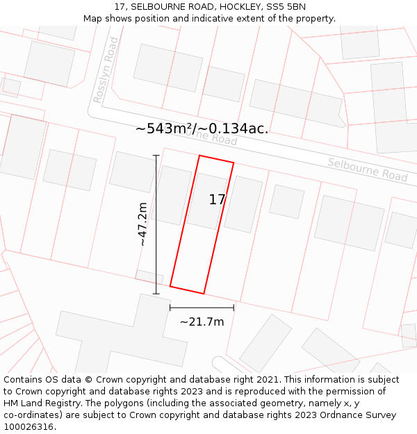 17, SELBOURNE ROAD, HOCKLEY, SS5 5BN: Plot and title map