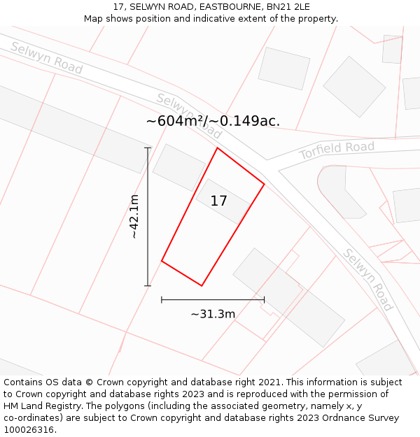 17, SELWYN ROAD, EASTBOURNE, BN21 2LE: Plot and title map