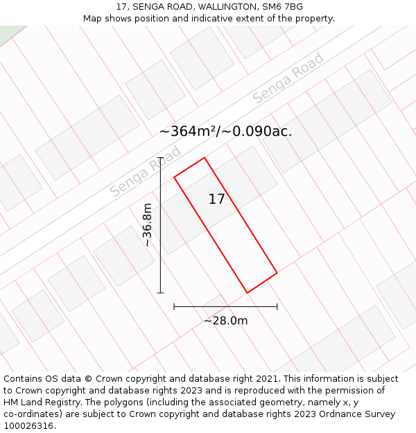17, SENGA ROAD, WALLINGTON, SM6 7BG: Plot and title map